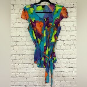 Worthington Multicolor Tie-Front Blouse